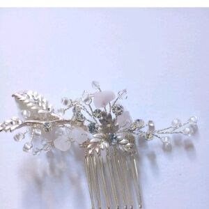Rose Quartz Crystal & Pearl Bridal Hair Comb